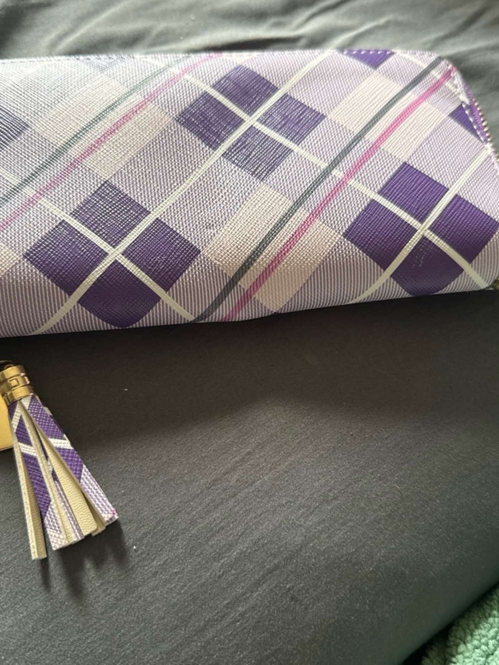 Purple Plaid Party Clutch Wallet with Tassel